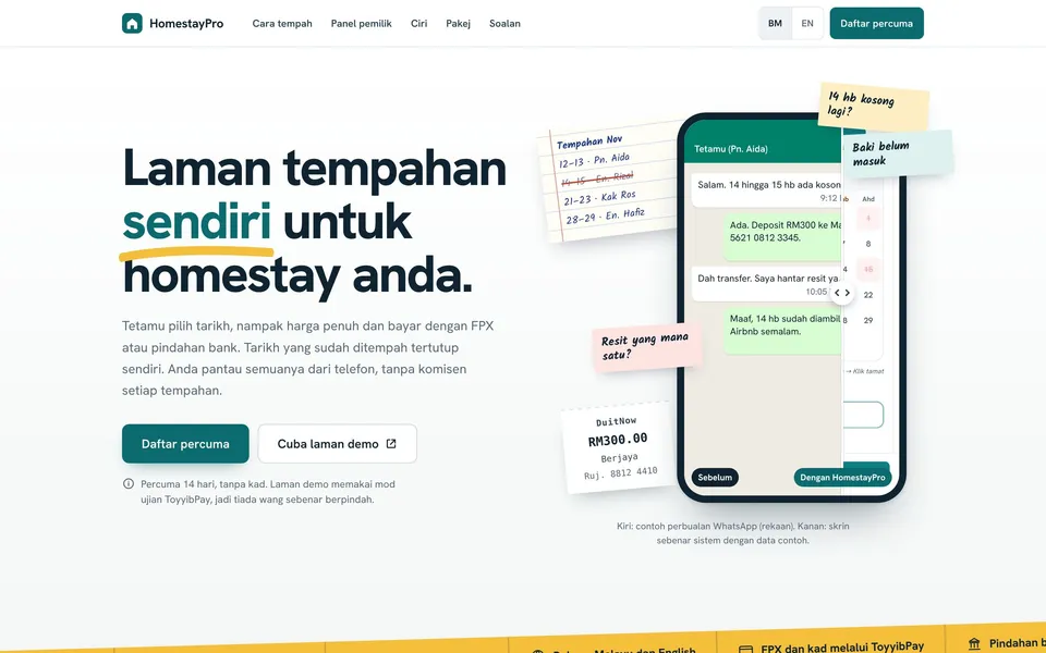 HomestayPro dalam pelayar desktop