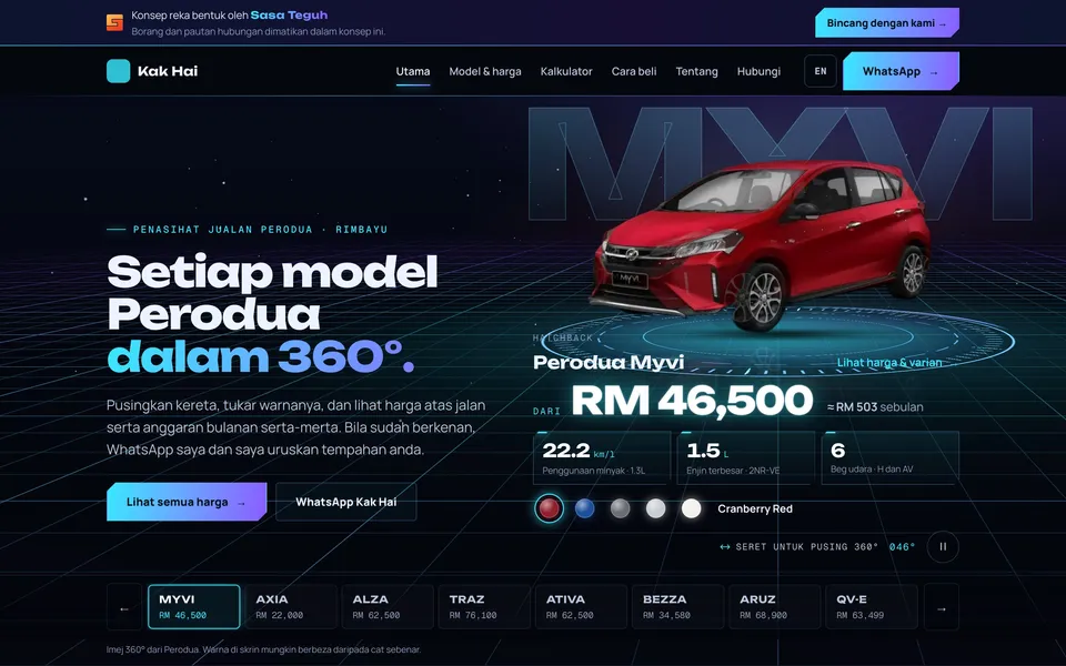 Konsep Kak Hai 3D dalam pelayar desktop (logo diganti)