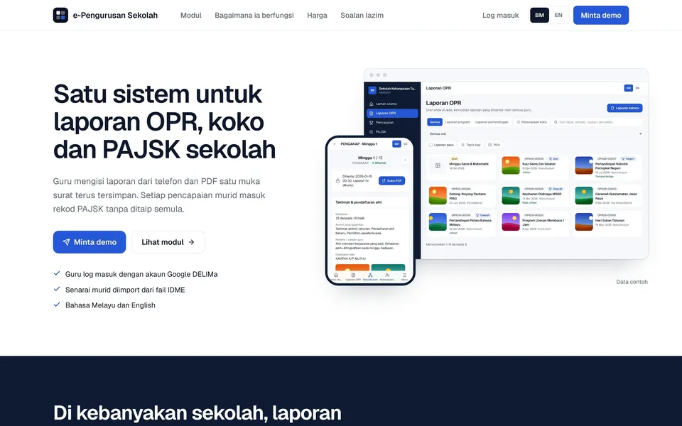 e-Pengurusan Sekolah dalam pelayar desktop