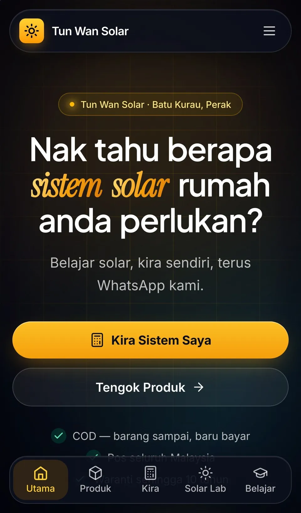 Tun Wan Solar di iPhone